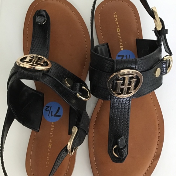 Tommy Hilfiger black thong sandals with heel straps size 7 1/2 - Picture 7 of 8